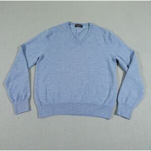 Brooks‎ Brothers Sweater Men Large Saxxon Wool Tight Knit V Neck Preppy Blue